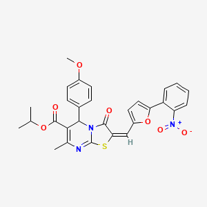 molecular formula C29H25N3O7S B11976912 Isopropyl (2E)-5-(4-methoxyphenyl)-7-methyl-2-{[5-(2-nitrophenyl)-2-furyl]methylene}-3-oxo-2,3-dihydro-5H-[1,3]thiazolo[3,2-A]pyrimidine-6-carboxylate 