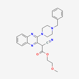molecular formula C25H27N5O3 B1197701 2-Cyano-2-[3-[4-(phenylmethyl)-1-piperazinyl]-2-quinoxalinyl]acetic acid 2-methoxyethyl ester 