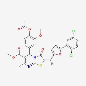 molecular formula C29H22Cl2N2O7S B11977117 methyl (2E)-5-[4-(acetyloxy)-3-methoxyphenyl]-2-{[5-(2,5-dichlorophenyl)furan-2-yl]methylidene}-7-methyl-3-oxo-2,3-dihydro-5H-[1,3]thiazolo[3,2-a]pyrimidine-6-carboxylate 