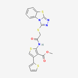 molecular formula C20H14N4O3S4 B11977167 Methyl 2-(2-(4-hydro-1,2,4-triazolo[3,4-b]benzothiazol-3-ylthio)acetylamino)-4-(2-thienyl)thiophene-3-carboxylate 