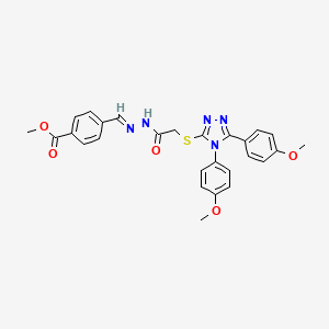 molecular formula C27H25N5O5S B11977279 methyl 4-{(E)-[2-({[4,5-bis(4-methoxyphenyl)-4H-1,2,4-triazol-3-yl]sulfanyl}acetyl)hydrazinylidene]methyl}benzoate 