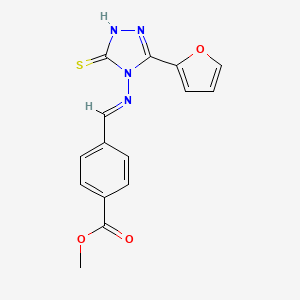 molecular formula C15H12N4O3S B11977291 Methyl 4-(((3-(2-furyl)-5-mercapto-4H-1,2,4-triazol-4-YL)imino)methyl)benzoate 