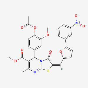 molecular formula C29H23N3O9S B11977438 Methyl (2E)-5-[4-(acetyloxy)-3-methoxyphenyl]-7-methyl-2-{[5-(3-nitrophenyl)-2-furyl]methylene}-3-oxo-2,3-dihydro-5H-[1,3]thiazolo[3,2-A]pyrimidine-6-carboxylate 