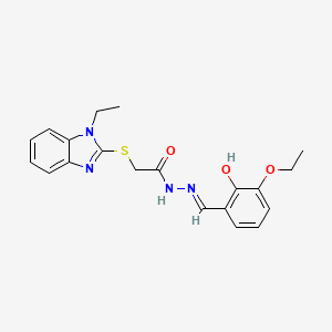 molecular formula C20H22N4O3S B11977641 N'-[(E)-(3-ethoxy-2-hydroxyphenyl)methylidene]-2-[(1-ethyl-1H-benzimidazol-2-yl)sulfanyl]acetohydrazide 