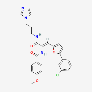 molecular formula C27H25ClN4O4 B11977668 N-[(Z)-2-[5-(3-Chlorophenyl)-2-furyl]-1-({[3-(1H-imidazol-1-YL)propyl]amino}carbonyl)ethenyl]-4-methoxybenzamide 