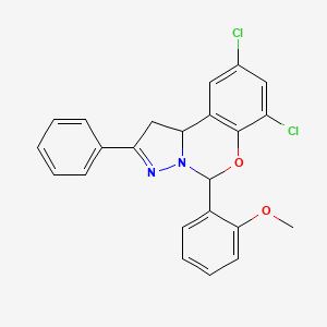 molecular formula C23H18Cl2N2O2 B11977698 7,9-Dichloro-5-(2-methoxyphenyl)-2-phenyl-5,10b-dihydro-1H-benzo[e]pyrazolo[1,5-c][1,3]oxazine CAS No. 303095-30-9