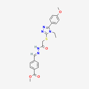 molecular formula C22H23N5O4S B11977710 Methyl 4-{(E)-[({[4-ethyl-5-(4-methoxyphenyl)-4H-1,2,4-triazol-3-YL]sulfanyl}acetyl)hydrazono]methyl}benzoate 