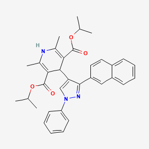 molecular formula C34H35N3O4 B11977884 diisopropyl 2,6-dimethyl-4-[3-(2-naphthyl)-1-phenyl-1H-pyrazol-4-yl]-1,4-dihydro-3,5-pyridinedicarboxylate 