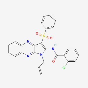 molecular formula C26H19ClN4O3S B11977914 N-[1-allyl-3-(phenylsulfonyl)-1H-pyrrolo[2,3-b]quinoxalin-2-yl]-2-chlorobenzamide 