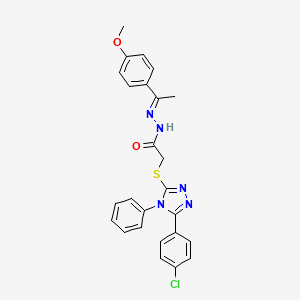 molecular formula C25H22ClN5O2S B11978005 2-{[5-(4-Chlorophenyl)-4-phenyl-4H-1,2,4-triazol-3-YL]sulfanyl}-N'-[(E)-1-(4-methoxyphenyl)ethylidene]acetohydrazide 