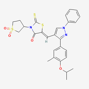 molecular formula C27H27N3O4S3 B11978069 (5Z)-3-(1,1-Dioxidotetrahydro-3-thienyl)-5-{[3-(4-isopropoxy-3-methylphenyl)-1-phenyl-1H-pyrazol-4-YL]methylene}-2-thioxo-1,3-thiazolidin-4-one 