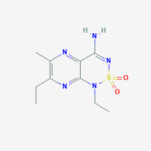 molecular formula C10H15N5O2S B119781 Pyrazino(2,3-c)(1,2,6)thiadiazin-4-amine, 1,7-diethyl-6-methyl-, 2,2-dioxide CAS No. 141957-20-2