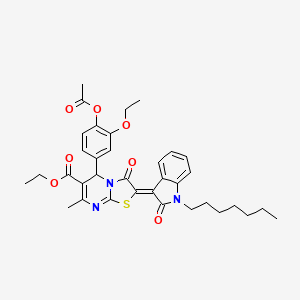 molecular formula C35H39N3O7S B11978261 ethyl (2Z)-5-[4-(acetyloxy)-3-ethoxyphenyl]-2-(1-heptyl-2-oxo-1,2-dihydro-3H-indol-3-ylidene)-7-methyl-3-oxo-2,3-dihydro-5H-[1,3]thiazolo[3,2-a]pyrimidine-6-carboxylate 