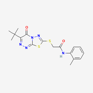 molecular formula C17H19N5O2S2 B11978346 2-[(3-tert-butyl-4-oxo-4H-[1,3,4]thiadiazolo[2,3-c][1,2,4]triazin-7-yl)sulfanyl]-N-(2-methylphenyl)acetamide 