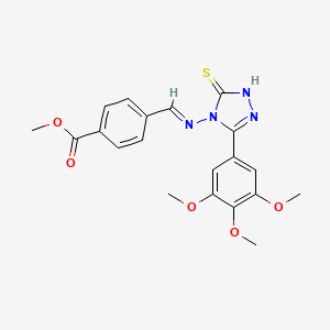molecular formula C20H20N4O5S B11978420 methyl 4-[(E)-{[5-thioxo-3-(3,4,5-trimethoxyphenyl)-1,5-dihydro-4H-1,2,4-triazol-4-yl]imino}methyl]benzoate 