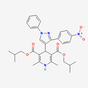 molecular formula C32H36N4O6 B11978636 diisobutyl 2,6-dimethyl-4-[3-(4-nitrophenyl)-1-phenyl-1H-pyrazol-4-yl]-1,4-dihydro-3,5-pyridinedicarboxylate 