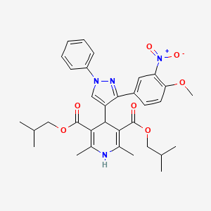 molecular formula C33H38N4O7 B11978680 Diisobutyl 4-[3-(4-methoxy-3-nitrophenyl)-1-phenyl-1H-pyrazol-4-YL]-2,6-dimethyl-1,4-dihydro-3,5-pyridinedicarboxylate 