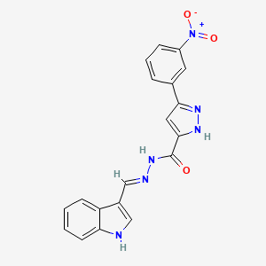 molecular formula C19H14N6O3 B11978685 N'-(1H-Indol-3-ylmethylene)-3-(3-nitrophenyl)-1H-pyrazole-5-carbohydrazide CAS No. 303106-88-9