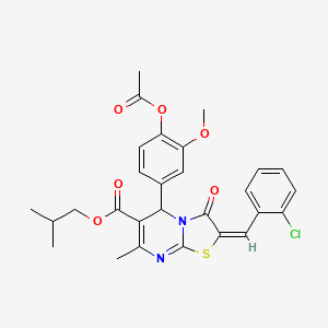 molecular formula C28H27ClN2O6S B11978846 2-methylpropyl (2E)-5-[4-(acetyloxy)-3-methoxyphenyl]-2-(2-chlorobenzylidene)-7-methyl-3-oxo-2,3-dihydro-5H-[1,3]thiazolo[3,2-a]pyrimidine-6-carboxylate 