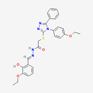 molecular formula C27H27N5O4S B11978973 N'-[(E)-(3-ethoxy-2-hydroxyphenyl)methylidene]-2-{[4-(4-ethoxyphenyl)-5-phenyl-4H-1,2,4-triazol-3-yl]sulfanyl}acetohydrazide 
