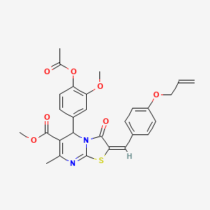 molecular formula C28H26N2O7S B11978986 Methyl (2E)-5-[4-(acetyloxy)-3-methoxyphenyl]-2-[4-(allyloxy)benzylidene]-7-methyl-3-oxo-2,3-dihydro-5H-[1,3]thiazolo[3,2-A]pyrimidine-6-carboxylate 