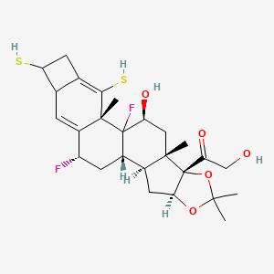 molecular formula C26H34F2O5S2 B1197899 1-[6,10b-Difluoro-11-hydroxy-2,2,10a,12a-tetramethyl-8,10-bis(sulfanyl)-3a,4,4a,4b,5,6,7a,8,9,10a,10b,11,12,12a-tetradecahydro-2H,12bH-cyclobuta[6',7']naphtho[2',1':4,5]indeno[1,2-d][1,3]dioxol-12b-yl 