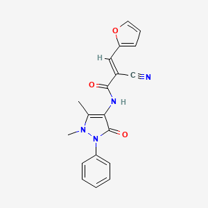 molecular formula C19H16N4O3 B11979045 (2E)-2-cyano-N-(1,5-dimethyl-3-oxo-2-phenyl-2,3-dihydro-1H-pyrazol-4-yl)-3-(2-furyl)-2-propenamide 