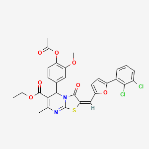 molecular formula C30H24Cl2N2O7S B11979148 ethyl (2E)-5-[4-(acetyloxy)-3-methoxyphenyl]-2-{[5-(2,3-dichlorophenyl)furan-2-yl]methylidene}-7-methyl-3-oxo-2,3-dihydro-5H-[1,3]thiazolo[3,2-a]pyrimidine-6-carboxylate 