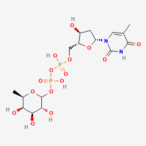 molecular formula C16H26N2O15P2 B1197925 thymidine 5'-[3-(6-deoxy-D-galactopyranosyl) dihydrogen diphosphate] 
