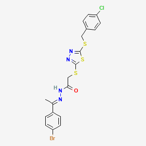 molecular formula C19H16BrClN4OS3 B11979312 N'-[(E)-1-(4-Bromophenyl)ethylidene]-2-({5-[(4-chlorobenzyl)sulfanyl]-1,3,4-thiadiazol-2-YL}sulfanyl)acetohydrazide 