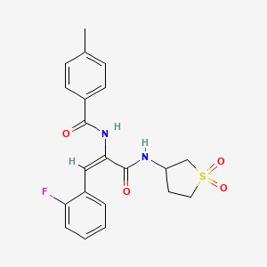 molecular formula C21H21FN2O4S B11979441 N-[(E)-1-{[(1,1-Dioxidotetrahydro-3-thienyl)amino]carbonyl}-2-(2-fluorophenyl)ethenyl]-4-methylbenzamide 