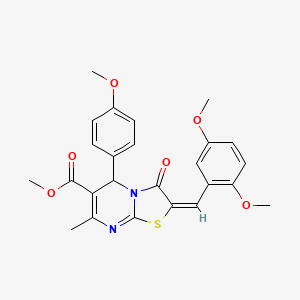 molecular formula C25H24N2O6S B11979447 methyl (2E)-2-(2,5-dimethoxybenzylidene)-5-(4-methoxyphenyl)-7-methyl-3-oxo-2,3-dihydro-5H-[1,3]thiazolo[3,2-a]pyrimidine-6-carboxylate 