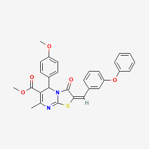 molecular formula C29H24N2O5S B11979619 methyl (2E)-5-(4-methoxyphenyl)-7-methyl-3-oxo-2-(3-phenoxybenzylidene)-2,3-dihydro-5H-[1,3]thiazolo[3,2-a]pyrimidine-6-carboxylate 