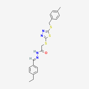 molecular formula C21H22N4OS3 B11979629 N'-[(E)-(4-ethylphenyl)methylidene]-2-({5-[(4-methylbenzyl)sulfanyl]-1,3,4-thiadiazol-2-yl}sulfanyl)acetohydrazide 
