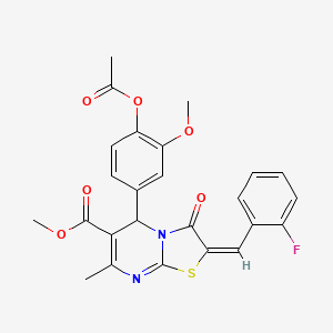 molecular formula C25H21FN2O6S B11979704 methyl (2E)-5-[4-(acetyloxy)-3-methoxyphenyl]-2-(2-fluorobenzylidene)-7-methyl-3-oxo-2,3-dihydro-5H-[1,3]thiazolo[3,2-a]pyrimidine-6-carboxylate 