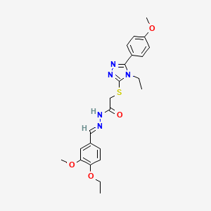 molecular formula C23H27N5O4S B11979739 N'-[(E)-(4-ethoxy-3-methoxyphenyl)methylidene]-2-{[4-ethyl-5-(4-methoxyphenyl)-4H-1,2,4-triazol-3-yl]sulfanyl}acetohydrazide CAS No. 303102-49-0