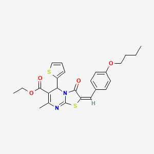 molecular formula C25H26N2O4S2 B11980067 ethyl (2E)-2-(4-butoxybenzylidene)-7-methyl-3-oxo-5-(2-thienyl)-2,3-dihydro-5H-[1,3]thiazolo[3,2-a]pyrimidine-6-carboxylate 