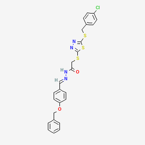 molecular formula C25H21ClN4O2S3 B11980102 N'-{(E)-[4-(benzyloxy)phenyl]methylidene}-2-({5-[(4-chlorobenzyl)sulfanyl]-1,3,4-thiadiazol-2-yl}sulfanyl)acetohydrazide 
