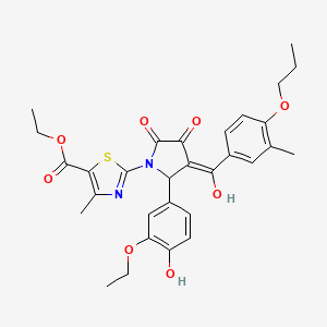 molecular formula C30H32N2O8S B11980113 Ethyl 2-[2-(3-ethoxy-4-hydroxyphenyl)-4-hydroxy-3-(3-methyl-4-propoxybenzoyl)-5-oxo-2,5-dihydro-1H-pyrrol-1-YL]-4-methyl-1,3-thiazole-5-carboxylate 