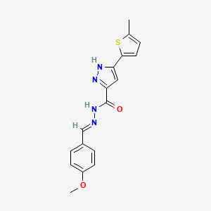 molecular formula C17H16N4O2S B11980339 N'-(4-Methoxybenzylidene)-3-(5-methyl-2-thienyl)-1H-pyrazole-5-carbohydrazide 