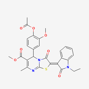 molecular formula C28H25N3O7S B11980388 methyl (2Z)-5-[4-(acetyloxy)-3-methoxyphenyl]-2-(1-ethyl-2-oxo-1,2-dihydro-3H-indol-3-ylidene)-7-methyl-3-oxo-2,3-dihydro-5H-[1,3]thiazolo[3,2-a]pyrimidine-6-carboxylate 