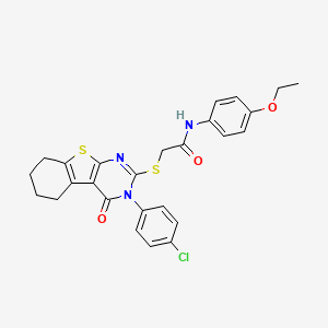 molecular formula C26H24ClN3O3S2 B11980465 2-{[3-(4-chlorophenyl)-4-oxo-3,4,5,6,7,8-hexahydro[1]benzothieno[2,3-d]pyrimidin-2-yl]sulfanyl}-N-(4-ethoxyphenyl)acetamide 