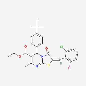 molecular formula C27H26ClFN2O3S B11980591 ethyl (2E)-5-(4-tert-butylphenyl)-2-(2-chloro-6-fluorobenzylidene)-7-methyl-3-oxo-2,3-dihydro-5H-[1,3]thiazolo[3,2-a]pyrimidine-6-carboxylate 
