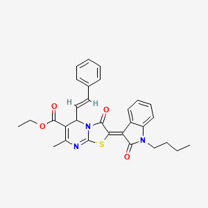 molecular formula C30H29N3O4S B11980618 ethyl (2Z)-2-(1-butyl-2-oxo-1,2-dihydro-3H-indol-3-ylidene)-7-methyl-3-oxo-5-[(E)-2-phenylethenyl]-2,3-dihydro-5H-[1,3]thiazolo[3,2-a]pyrimidine-6-carboxylate 