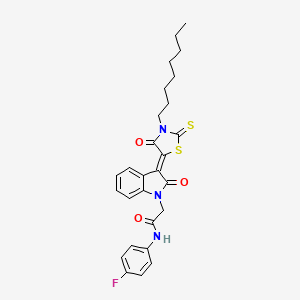 molecular formula C27H28FN3O3S2 B11980639 N-(4-fluorophenyl)-2-[(3Z)-3-(3-octyl-4-oxo-2-thioxo-1,3-thiazolidin-5-ylidene)-2-oxo-2,3-dihydro-1H-indol-1-yl]acetamide 