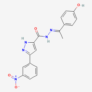 molecular formula C18H15N5O4 B11980690 N'-(1-(4-Hydroxyphenyl)ethylidene)-3-(3-nitrophenyl)-1H-pyrazole-5-carbohydrazide CAS No. 302918-56-5
