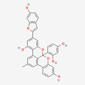 molecular formula C34H22O8 B1198072 8aH-Benzo[3,4][2]benzopyrano[1,8-bc][1]benzopyran-4,11-diol, 8a-(2,4-dihydroxyphenyl)-6-(6-hydroxy-2-benzofuranyl)-2-methyl-, (8aR)- CAS No. 87084-99-9