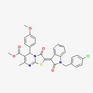 molecular formula C31H24ClN3O5S B11980758 methyl (2Z)-2-[1-(4-chlorobenzyl)-2-oxo-1,2-dihydro-3H-indol-3-ylidene]-5-(4-methoxyphenyl)-7-methyl-3-oxo-2,3-dihydro-5H-[1,3]thiazolo[3,2-a]pyrimidine-6-carboxylate 