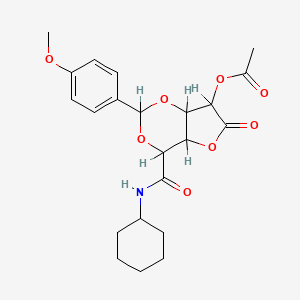 molecular formula C22H27NO8 B1198106 [4-(Cyclohexylcarbamoyl)-2-(4-methoxyphenyl)-6-oxo-4,4a,7,7a-tetrahydrofuro[3,2-d][1,3]dioxin-7-yl] acetate CAS No. 41111-85-7