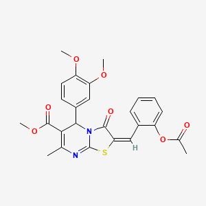 molecular formula C26H24N2O7S B11981201 methyl (2E)-2-[2-(acetyloxy)benzylidene]-5-(3,4-dimethoxyphenyl)-7-methyl-3-oxo-2,3-dihydro-5H-[1,3]thiazolo[3,2-a]pyrimidine-6-carboxylate 
